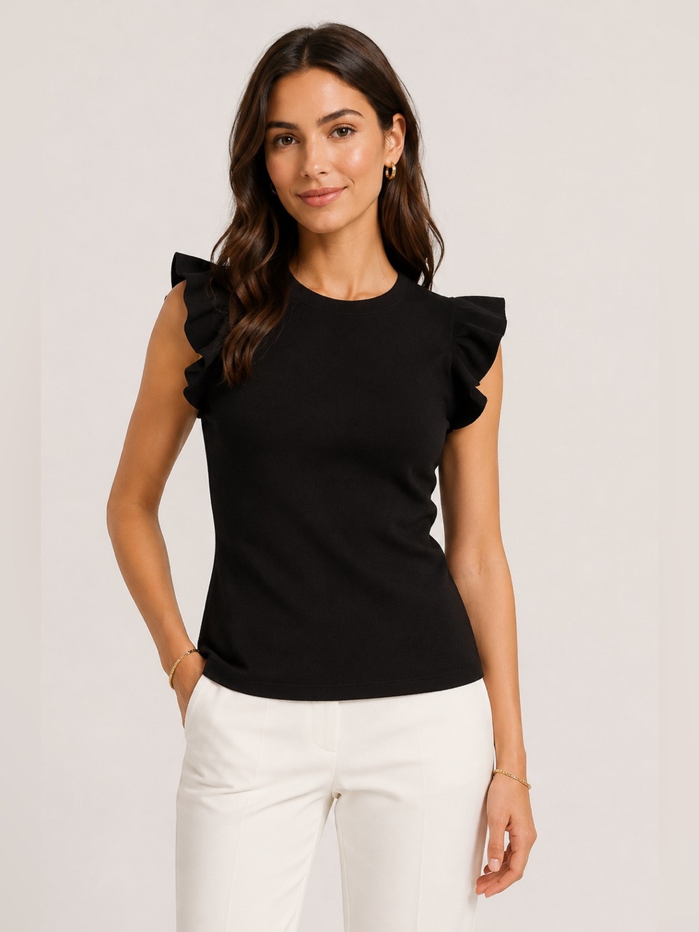 Minnie Rose Black Ruffle Sleeve Blouse